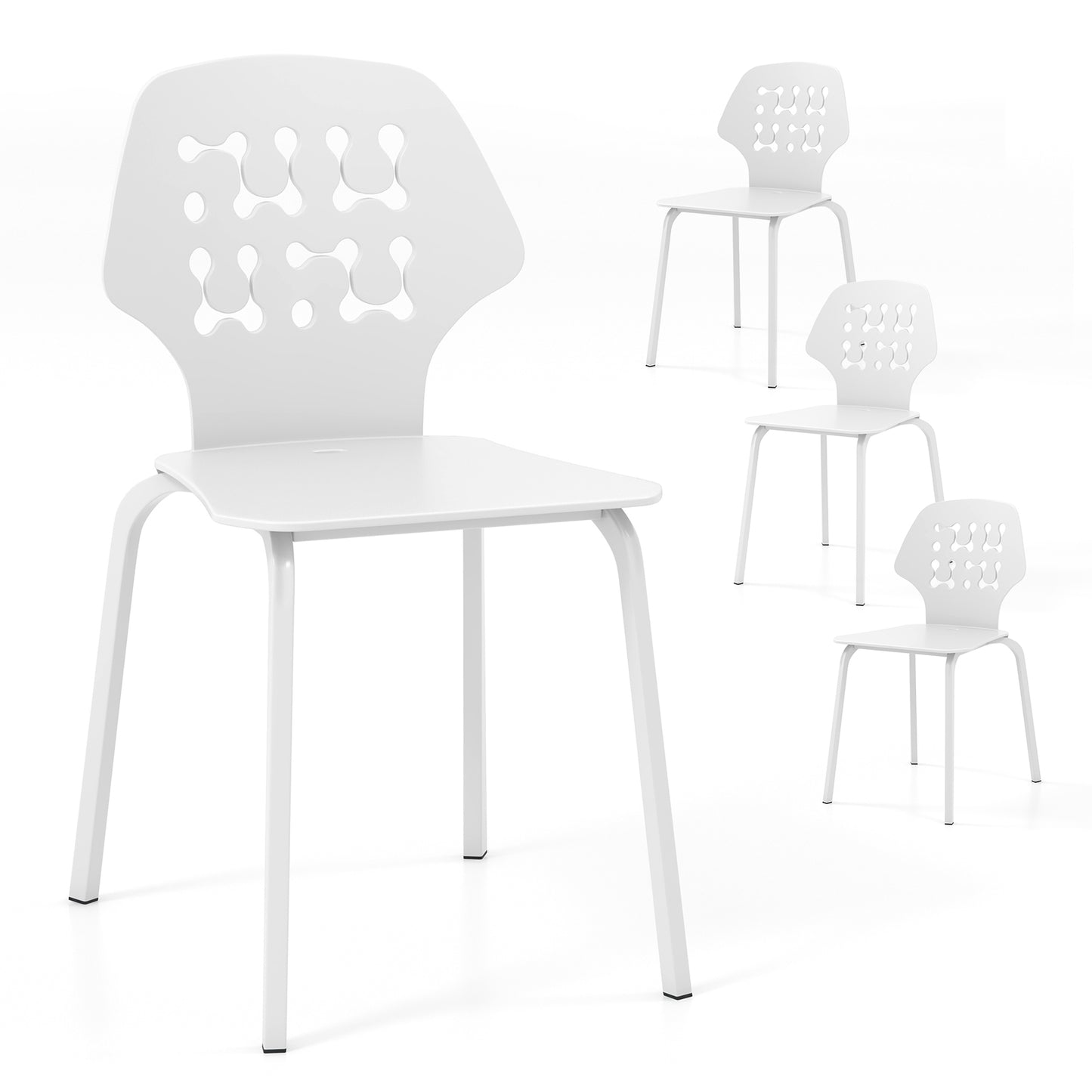 Modern Metal Dining Chairs Set of 4 with Hollowed Backrest and Durable Metal Legs - White