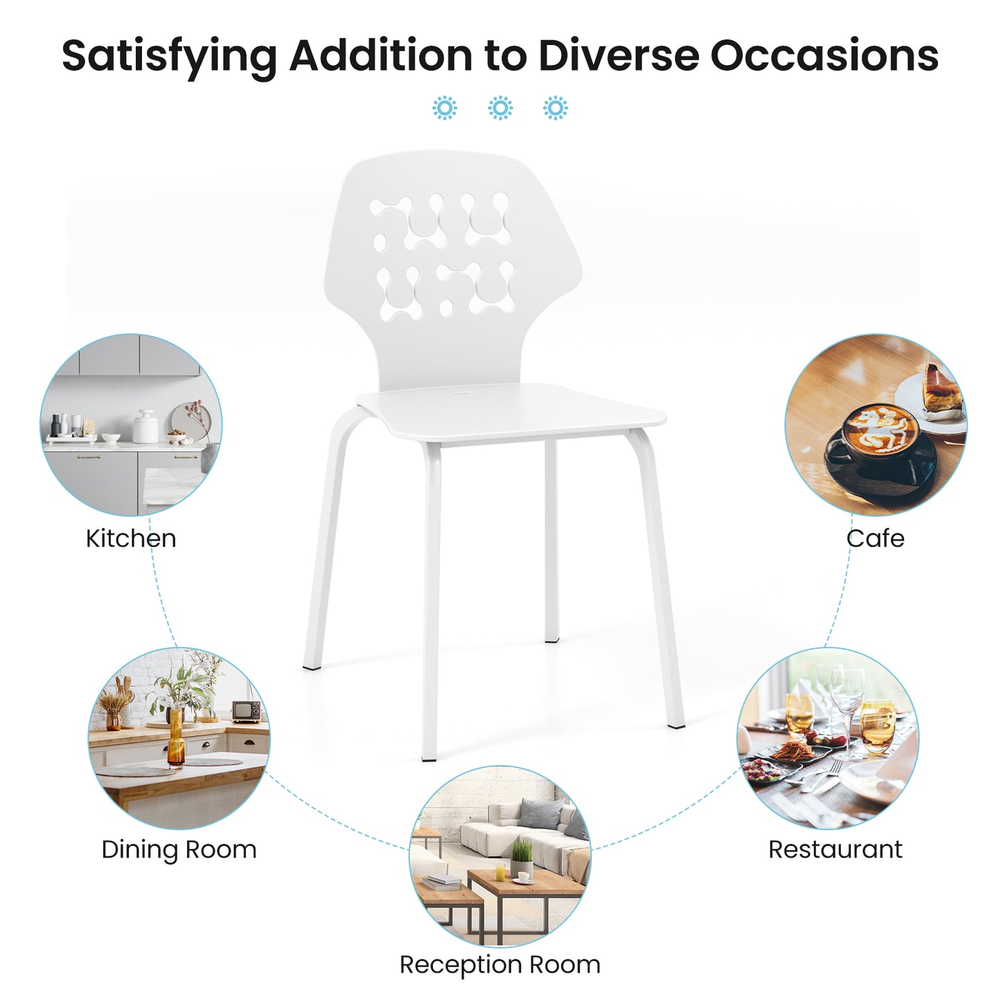 Modern Metal Dining Chairs Set of 4 with Hollowed Backrest and Durable Metal Legs - White
