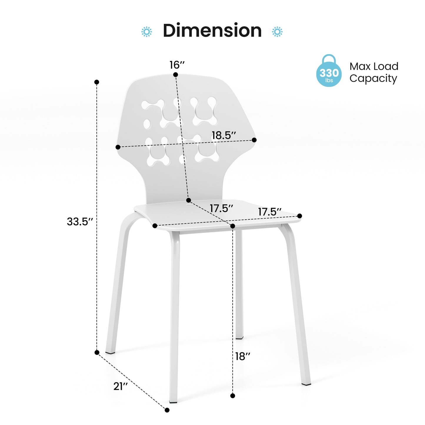 Modern Metal Dining Chairs Set of 4 with Hollowed Backrest and Durable Metal Legs - White