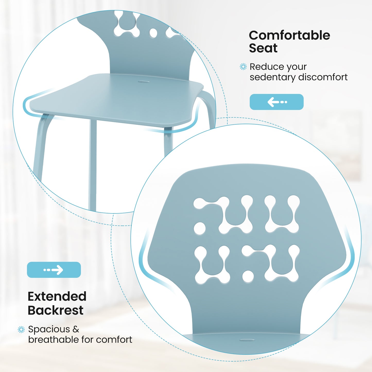 Modern Metal Dining Chairs Set of 4 with Hollowed Backrest and Durable Metal Legs - Blue