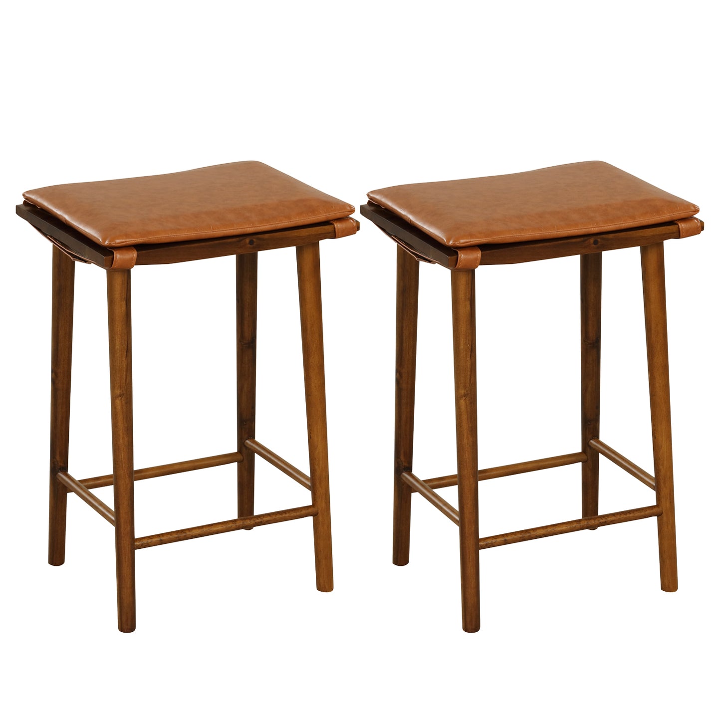 25.5" Barstools with Cushioned Seats and Wooden Frame, Set of 2