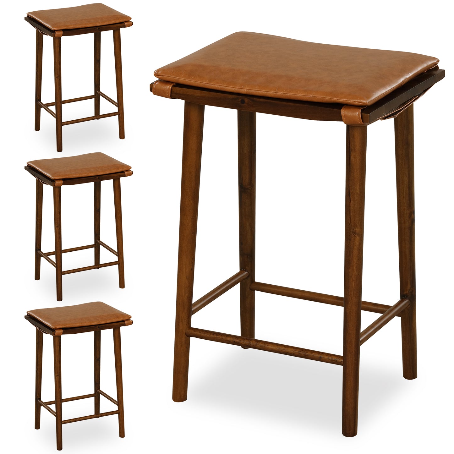 25.5" Barstools with Cushioned Seats and Wooden Frame, Set of 2