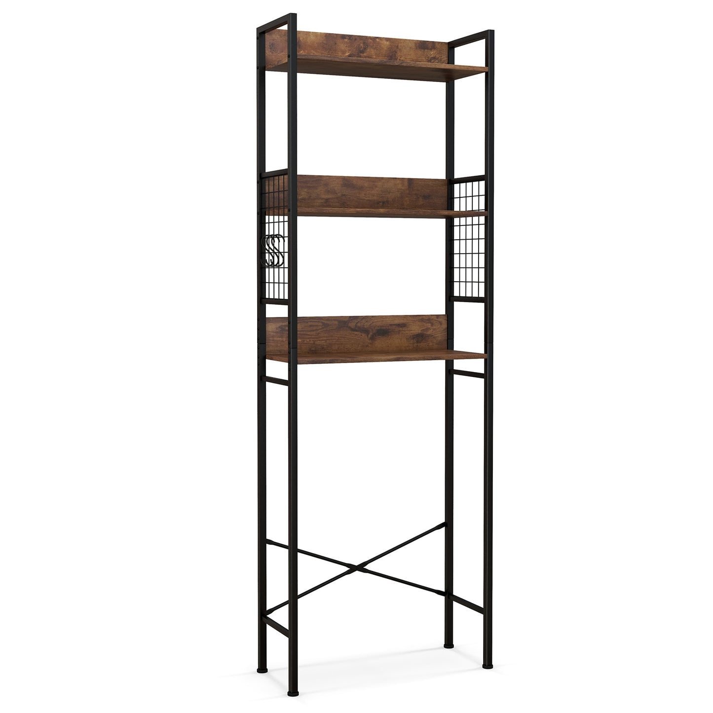 3 Tier Over-the-Toilet Storage Shelf with Hooks & Adjustable Foot Pads