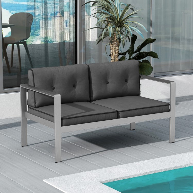 Modern 2-Seater Aluminum Loveseat with Cushions and WPC Armrests