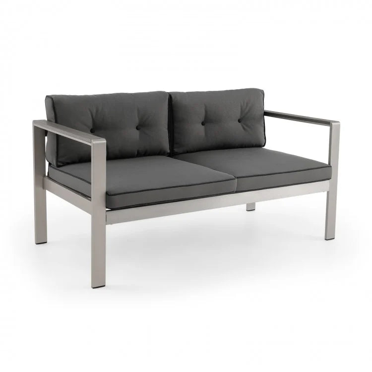 Modern 2-Seater Aluminum Loveseat with Cushions and WPC Armrests