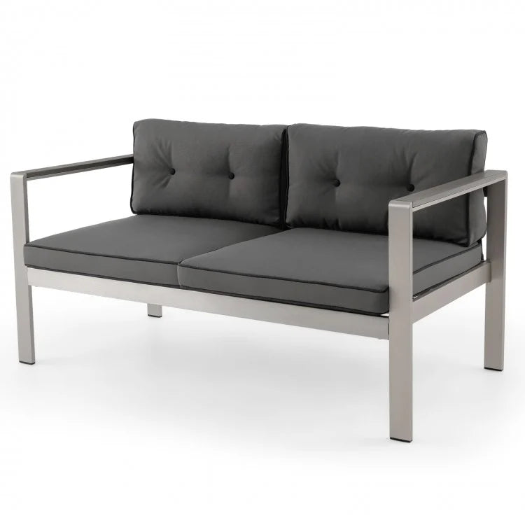 Modern 2-Seater Aluminum Loveseat with Cushions and WPC Armrests