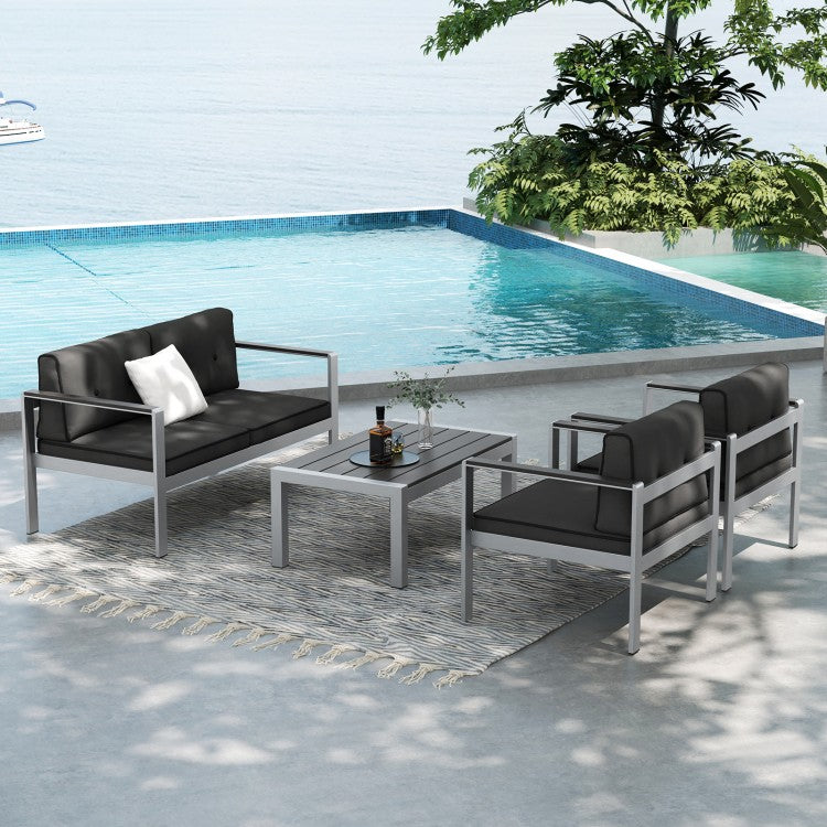 Modern 2-Seater Aluminum Loveseat with Cushions and WPC Armrests