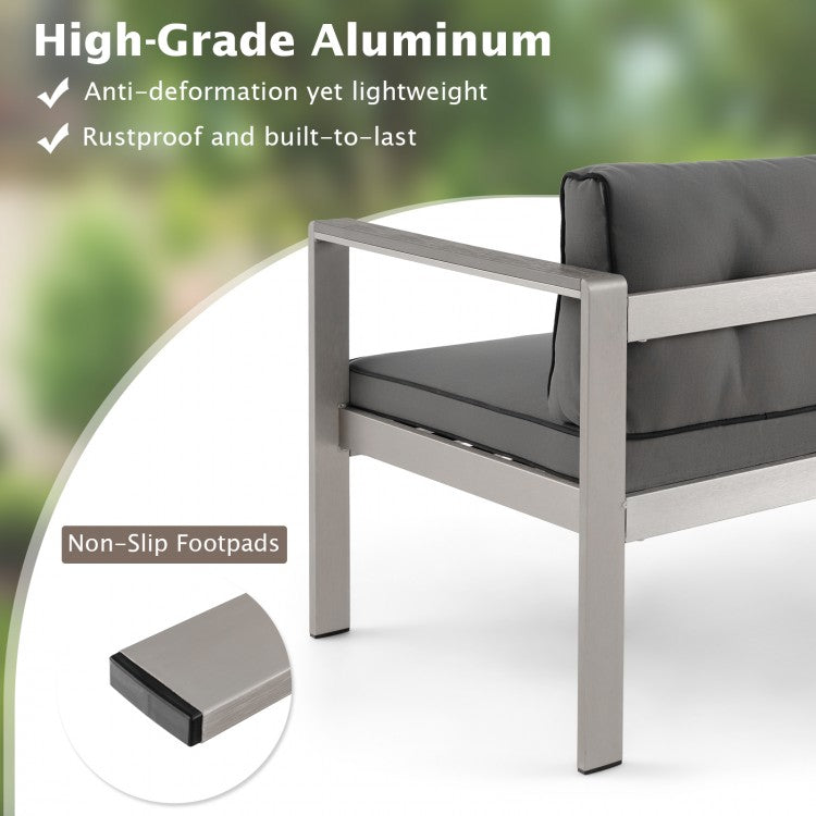 Modern 2-Seater Aluminum Loveseat with Cushions and WPC Armrests