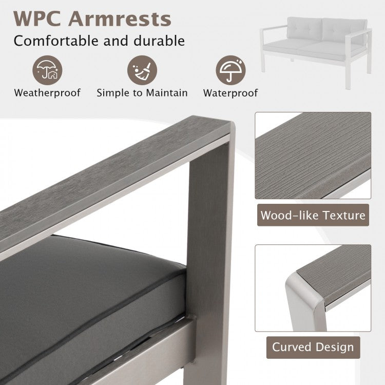 Modern 2-Seater Aluminum Loveseat with Cushions and WPC Armrests