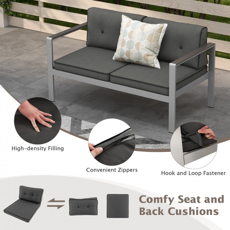 Modern 2-Seater Aluminum Loveseat with Cushions and WPC Armrests