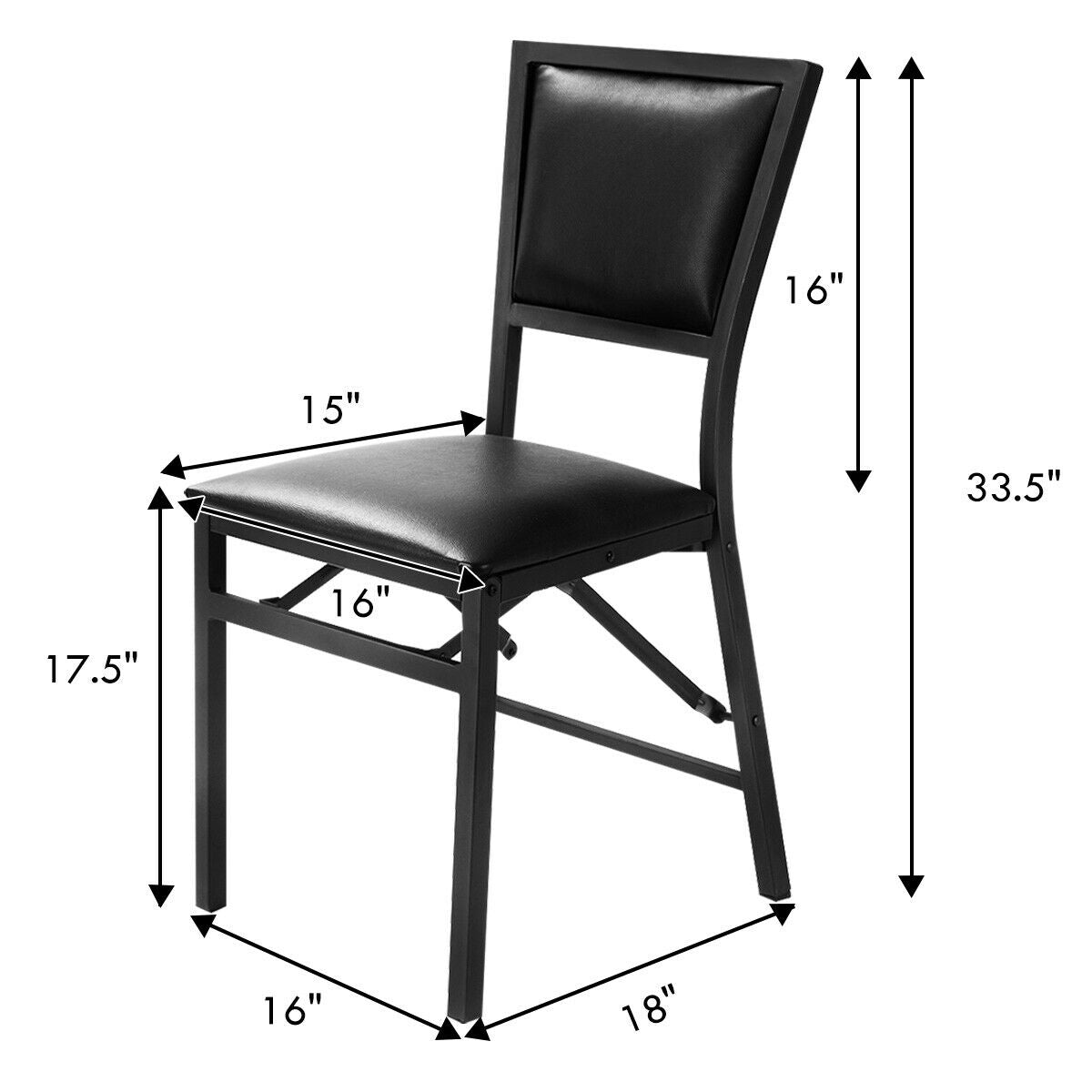 Set of 2 Foldable Metal Dining Chairs with Comfortable Seat and Space Saving Design