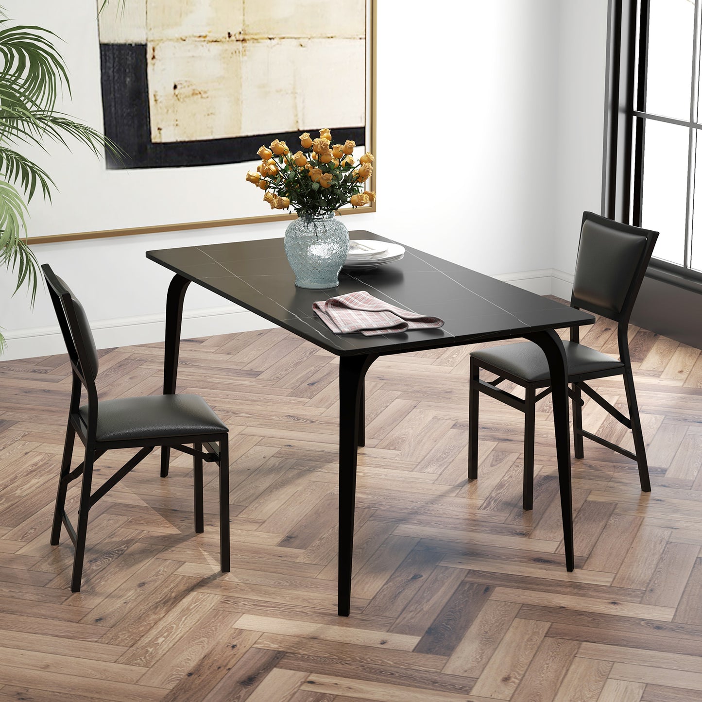 Set of 2 Foldable Metal Dining Chairs with Comfortable Seat and Space Saving Design