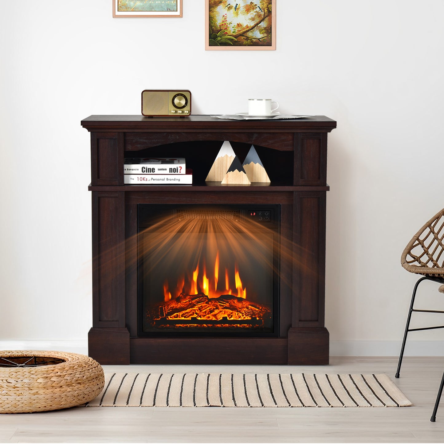 32 Inch Electric Fireplace TV Stand with 1400W Heater & Storage Shelf