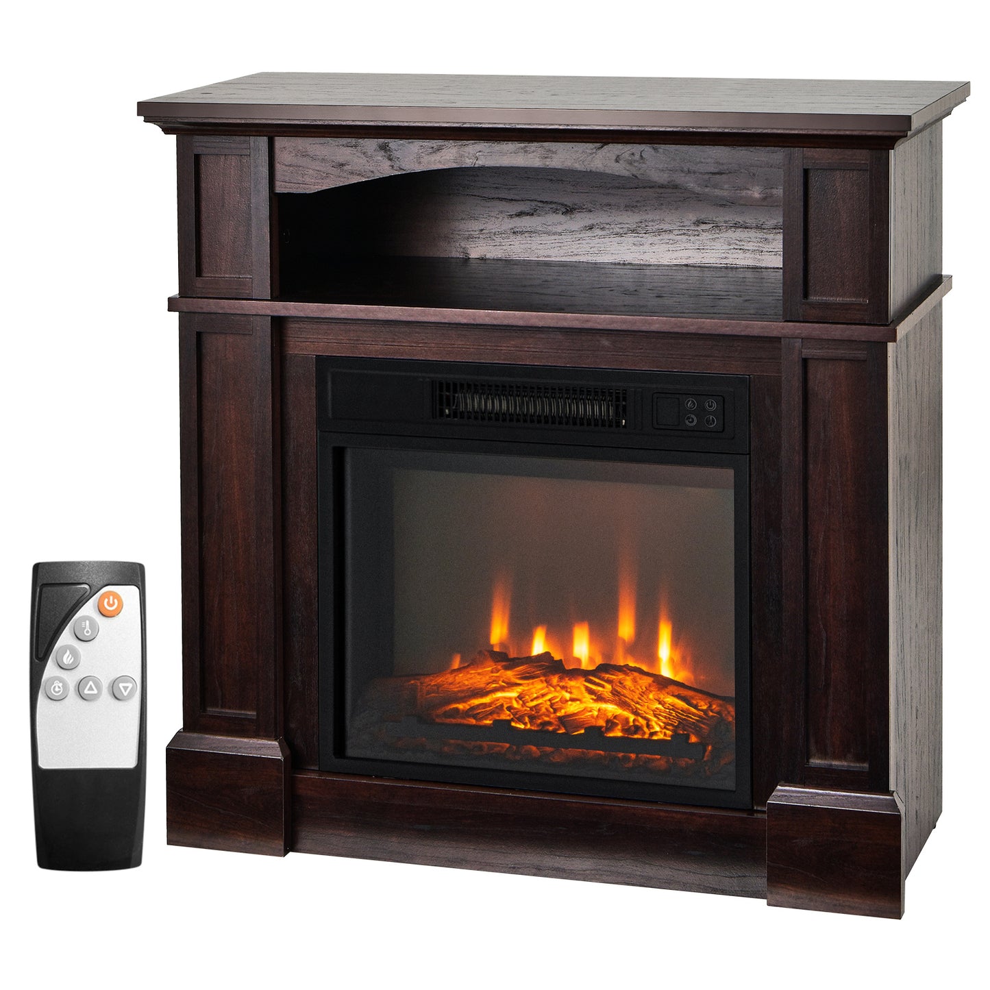 32 Inch Electric Fireplace TV Stand with 1400W Heater & Storage Shelf