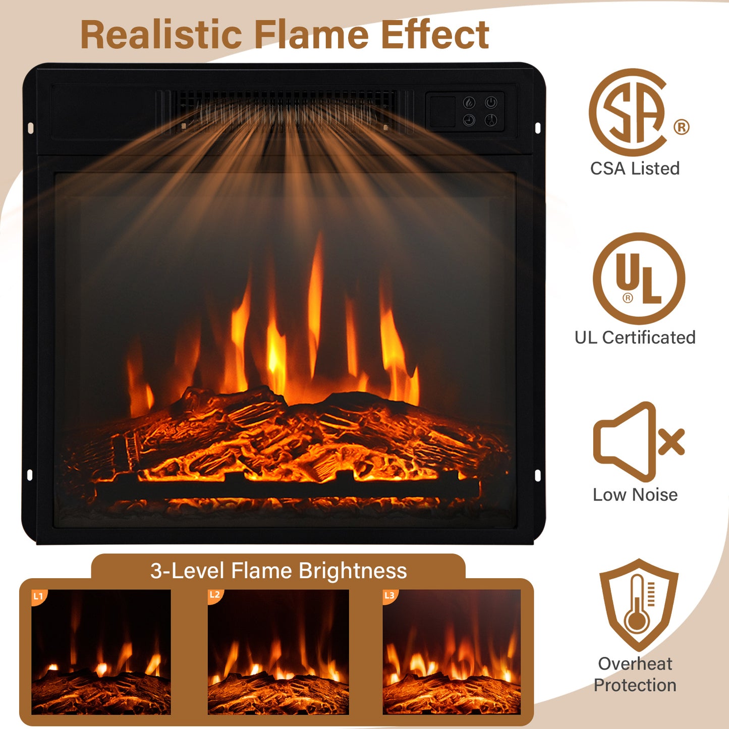 32 Inch Electric Fireplace TV Stand with 1400W Heater & Storage Shelf