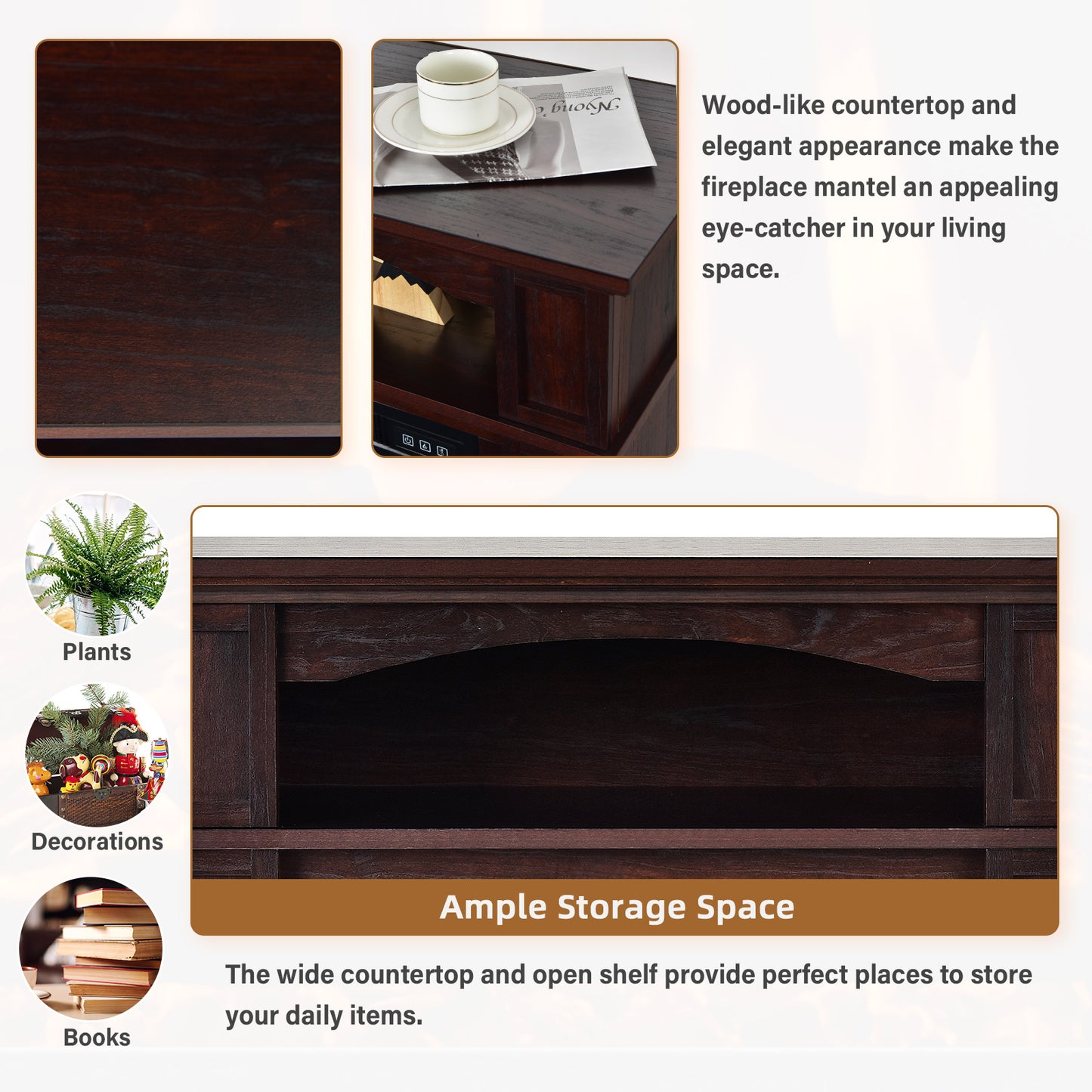 32 Inch Electric Fireplace TV Stand with 1400W Heater & Storage Shelf