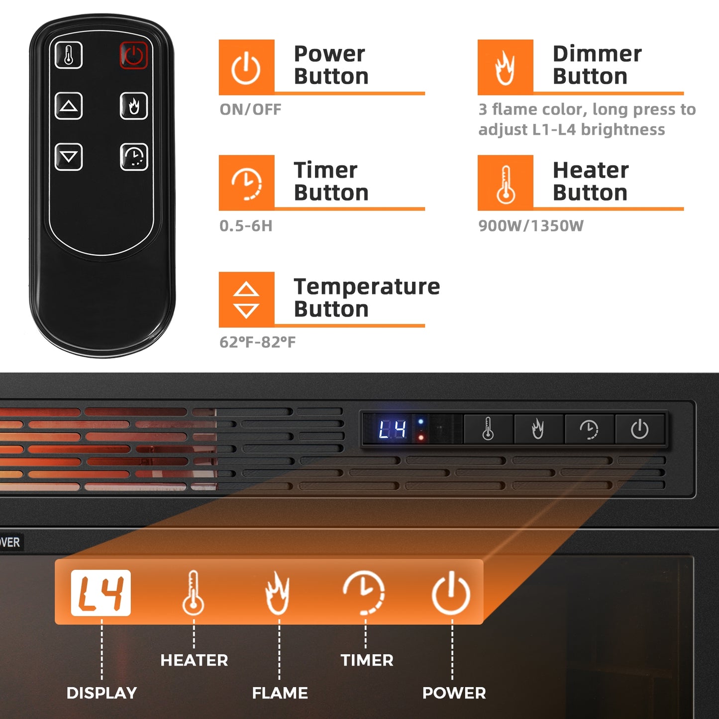 25 Inch Recessed Electric Fireplace Heater