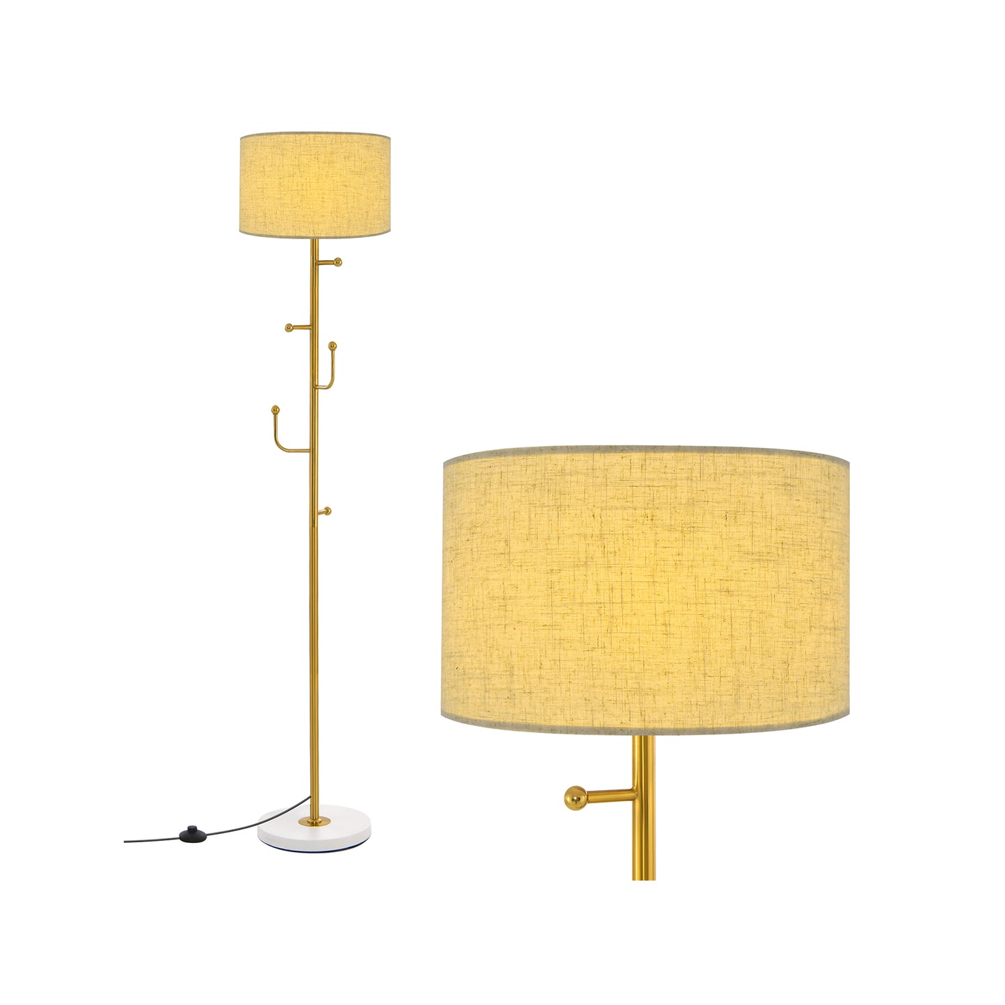 2-in-1 Freestanding Floor Lamp with Coat Rack, 5 Hooks & Weighted Base