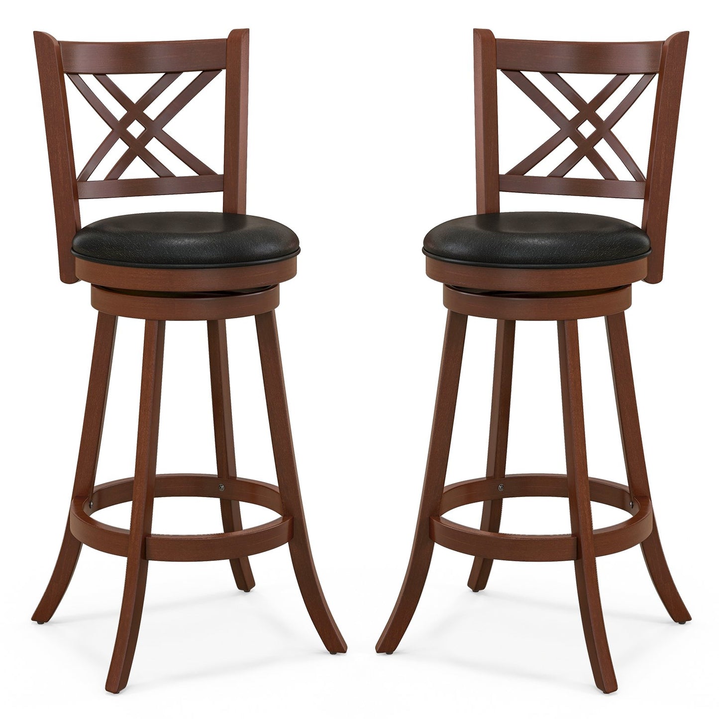 Upholstered Swivel Barstools with Backrest and Footrest, Set of 2 - 29 Inches