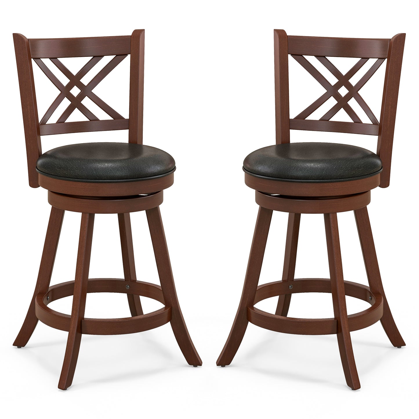Upholstered Swivel Barstools with Backrest and Footrest, Set of 2 - 24 Inches
