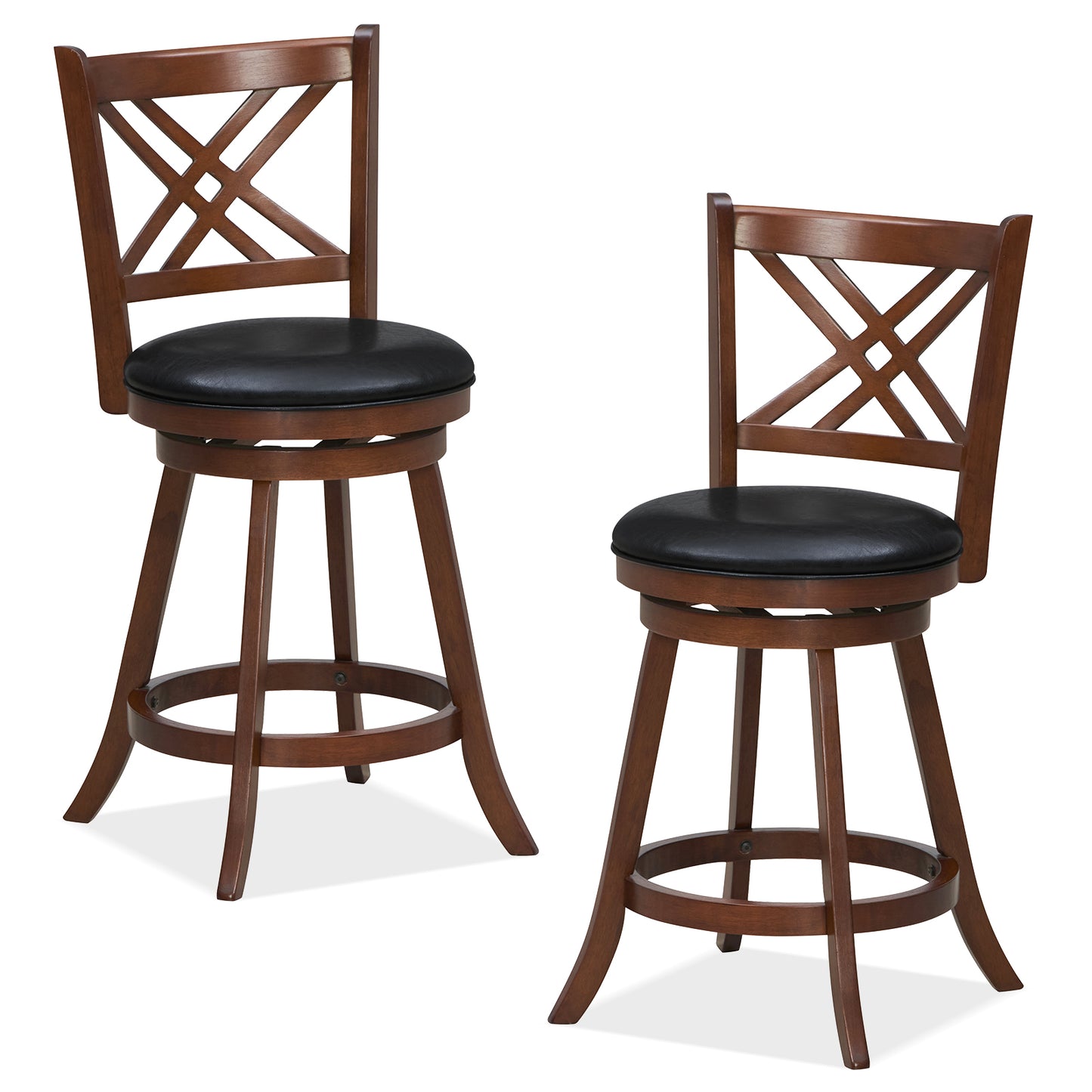 Upholstered Swivel Barstools with Backrest and Footrest, Set of 2 - 24 Inches