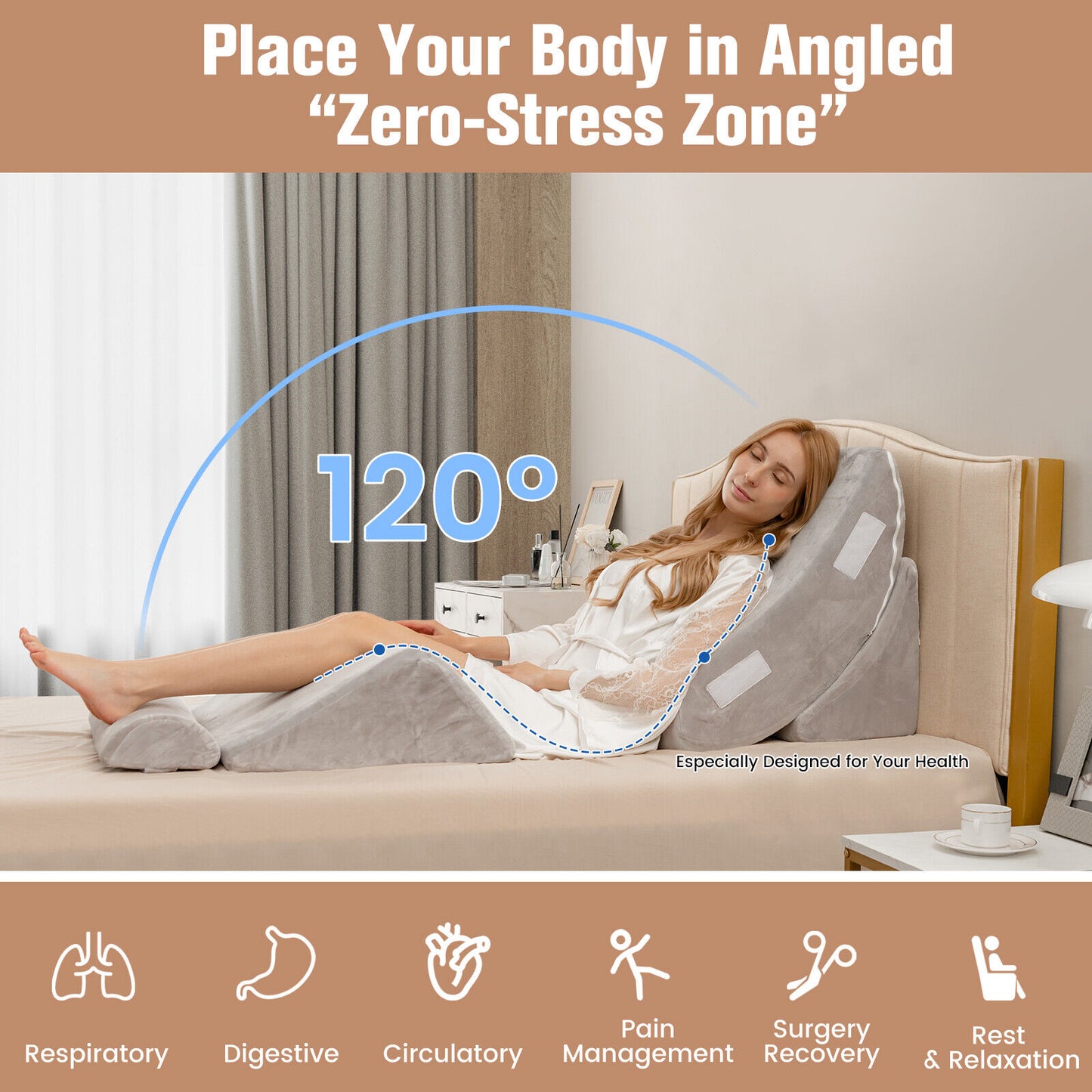 4 Piece Memory Foam Wedge Pillow Set for Back, Neck, and Leg Pain Relief