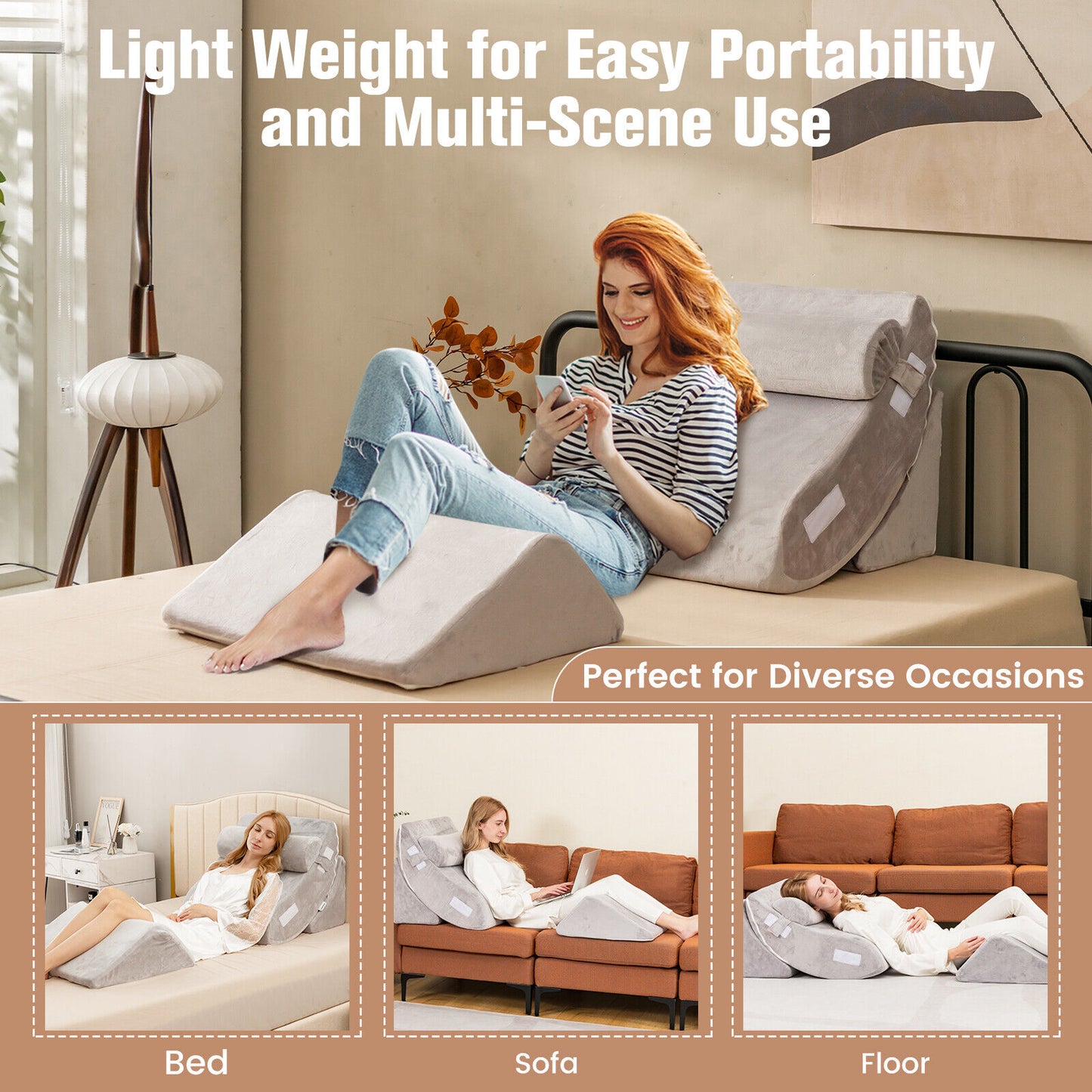 4 Piece Memory Foam Wedge Pillow Set for Back, Neck, and Leg Pain Relief