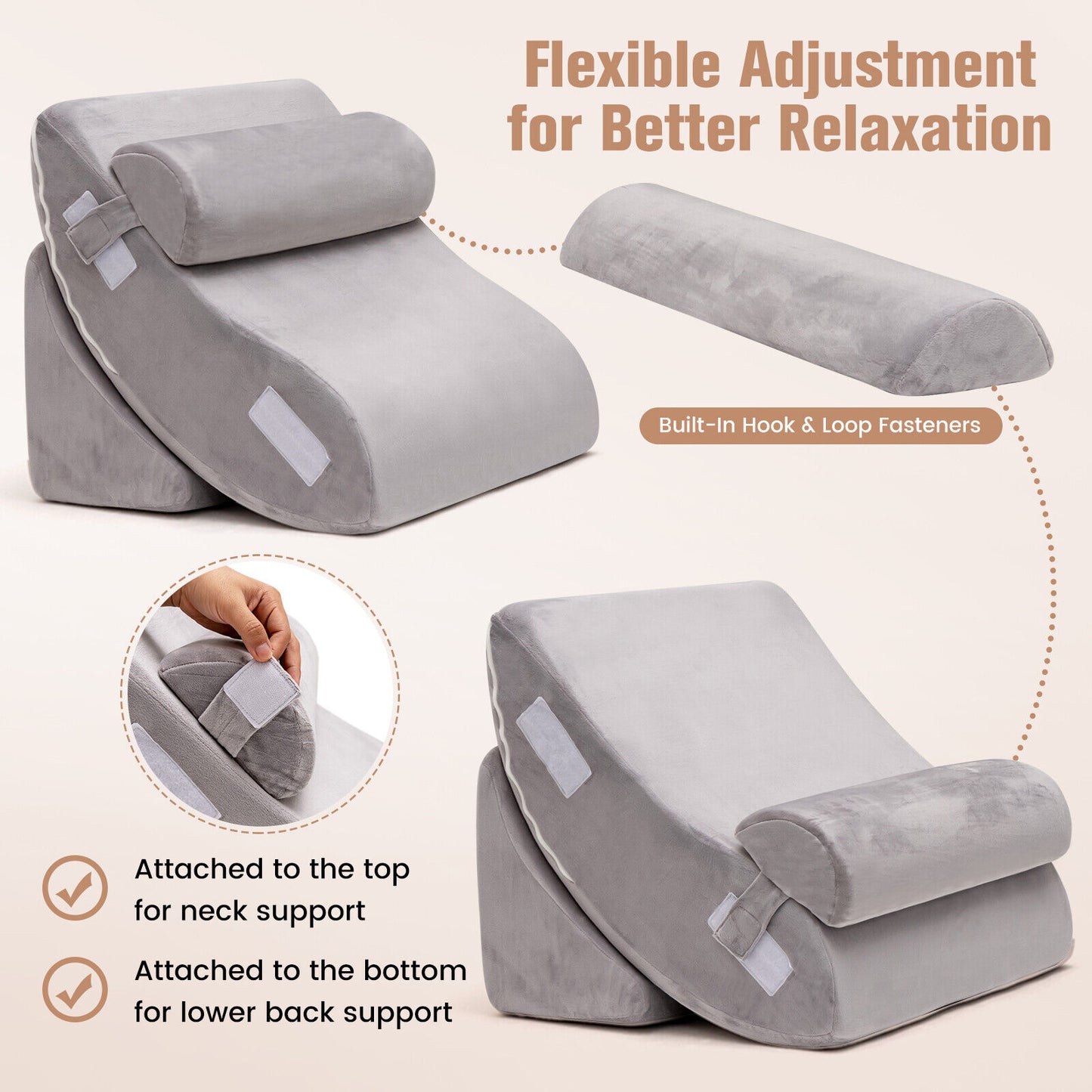 4 Piece Memory Foam Wedge Pillow Set for Back, Neck, and Leg Pain Relief