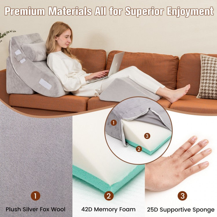 4 Piece Memory Foam Wedge Pillow Set for Back, Neck, and Leg Pain Relief