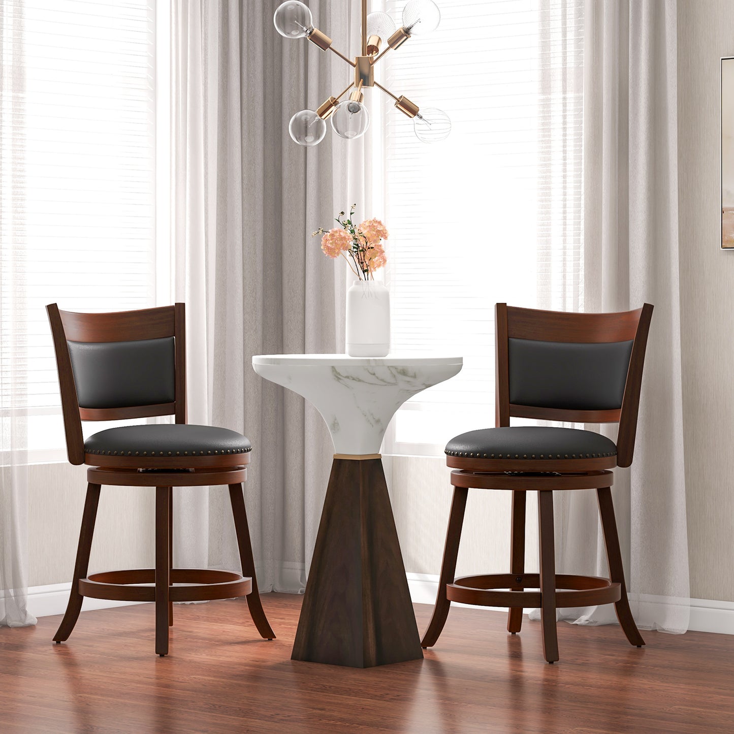 Set of 2 Swivel Bar Stools with 20" Wide Cushioned Seat and Curved Backrest