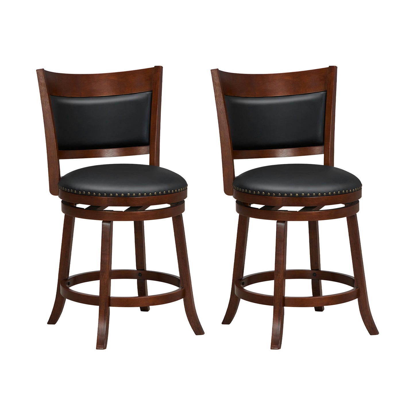 Set of 2 Swivel Bar Stools with 20" Wide Cushioned Seat and Curved Backrest