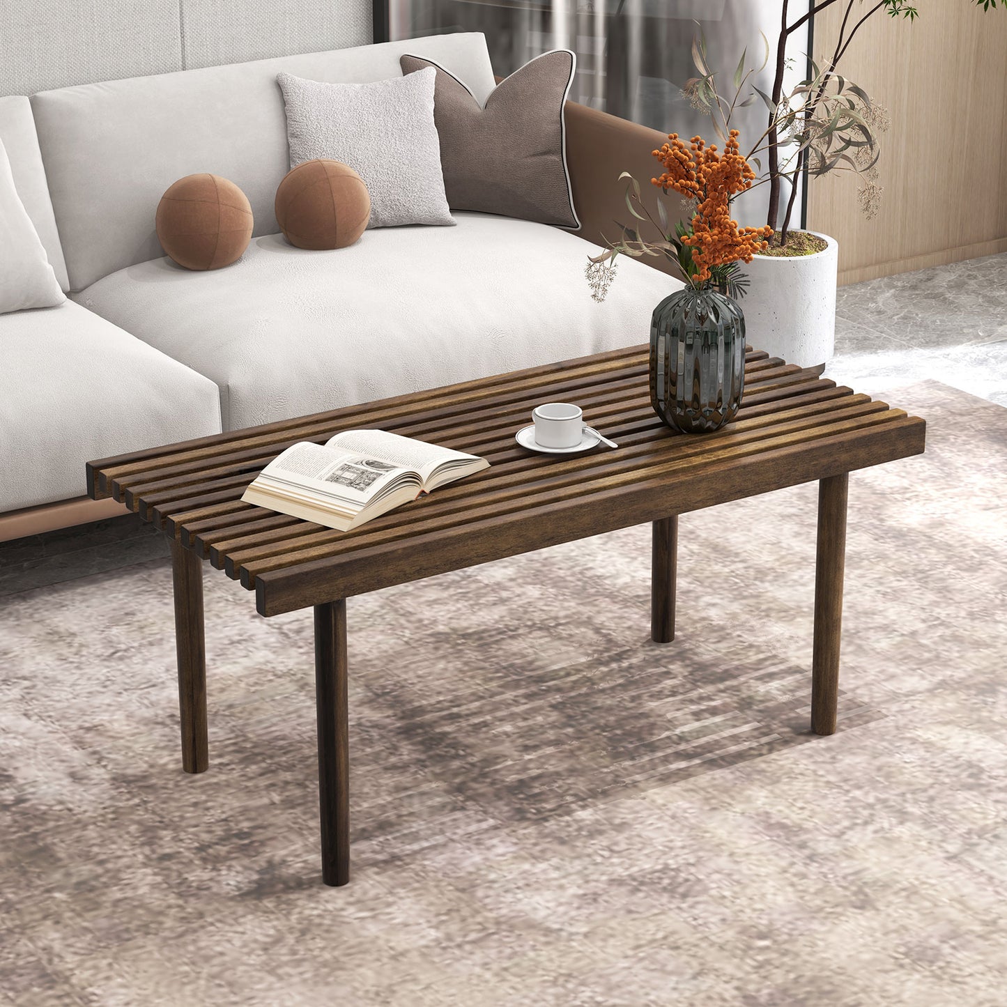 Rustic Slatted Wood Coffee Table for Living Room and Reception Area