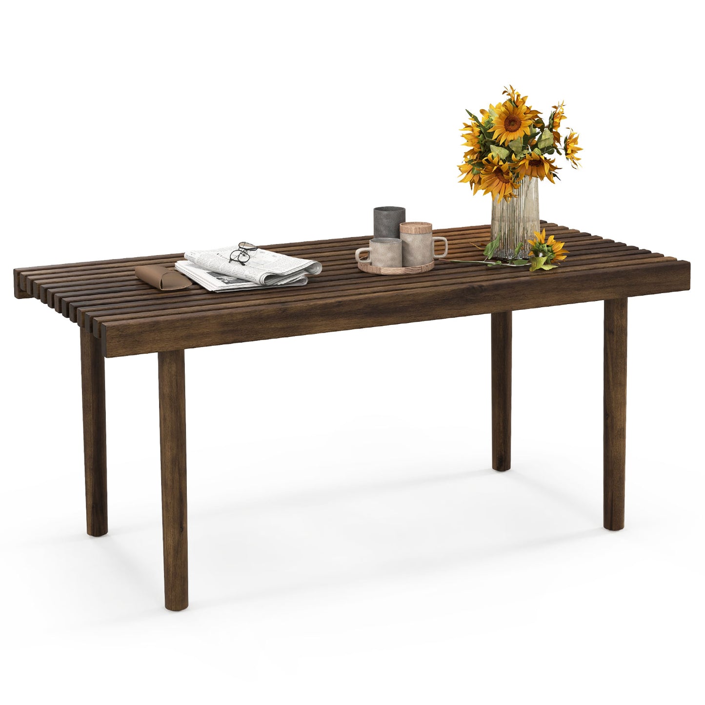 Rustic Slatted Wood Coffee Table for Living Room and Reception Area