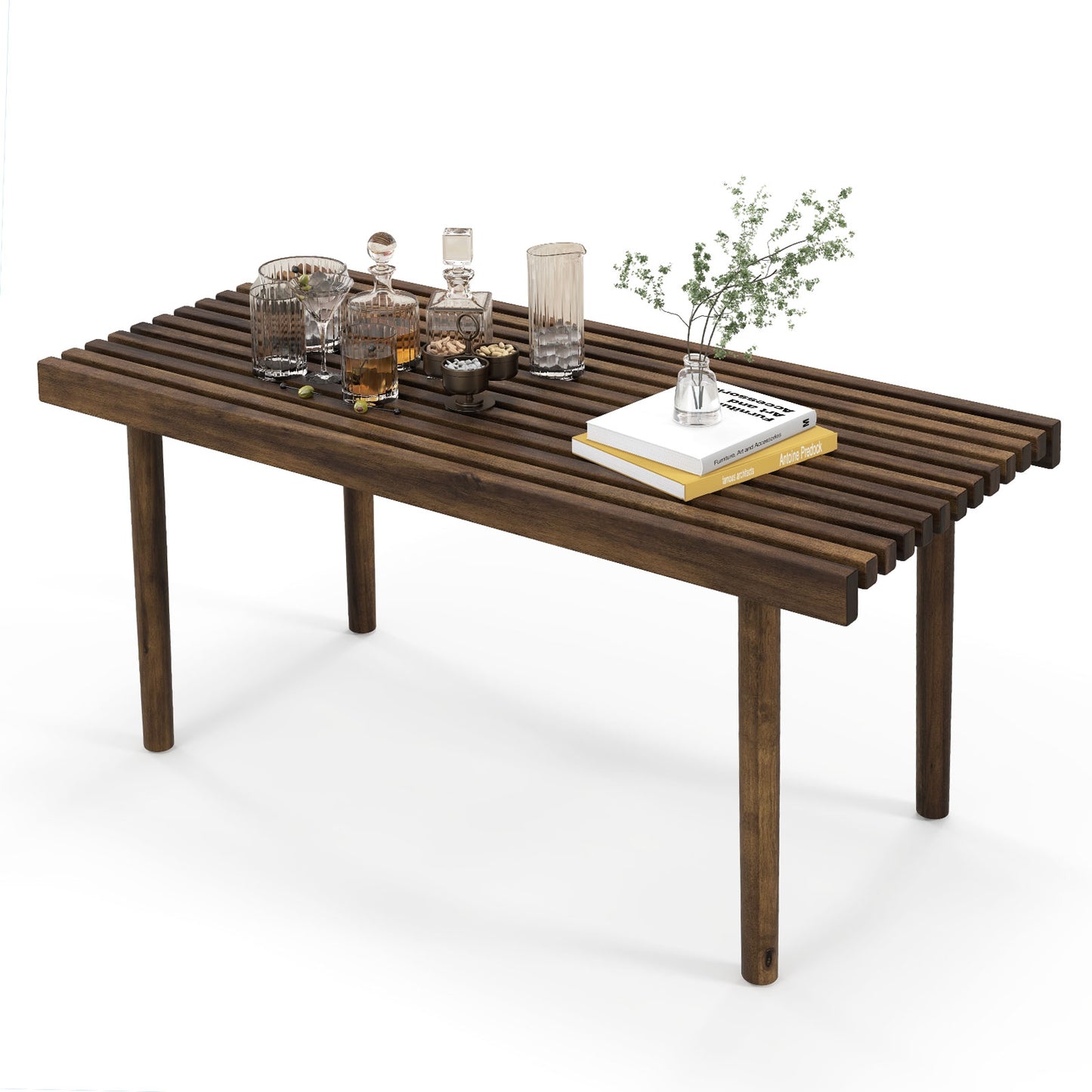Rustic Slatted Wood Coffee Table for Living Room and Reception Area