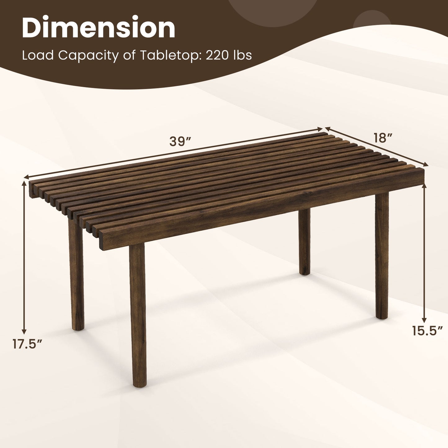 Rustic Slatted Wood Coffee Table for Living Room and Reception Area