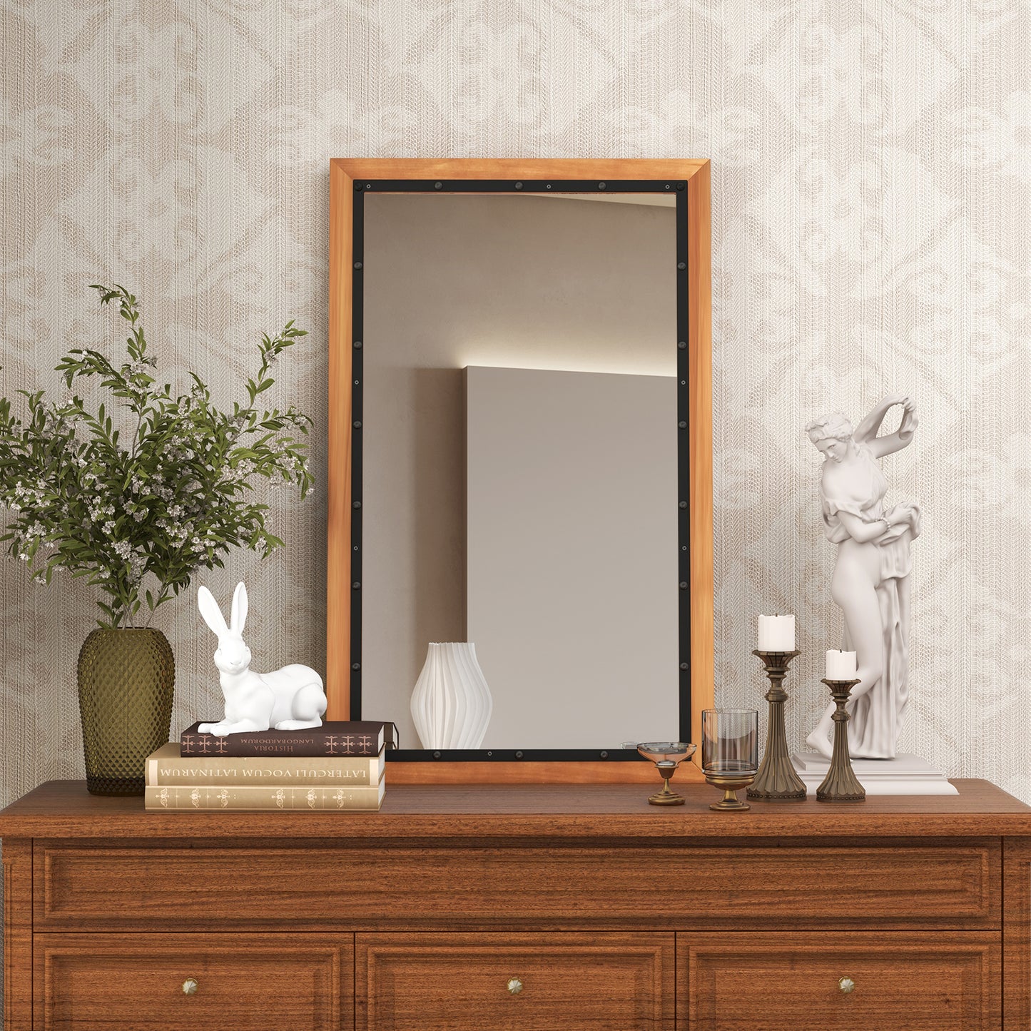 22 x 36 Inch Farmhouse Style Rectangular Wall Mirror with Sturdy Frame and Backboard