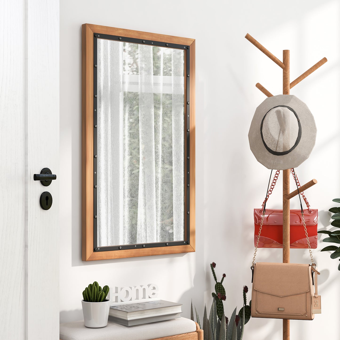 22 x 36 Inch Farmhouse Style Rectangular Wall Mirror with Sturdy Frame and Backboard