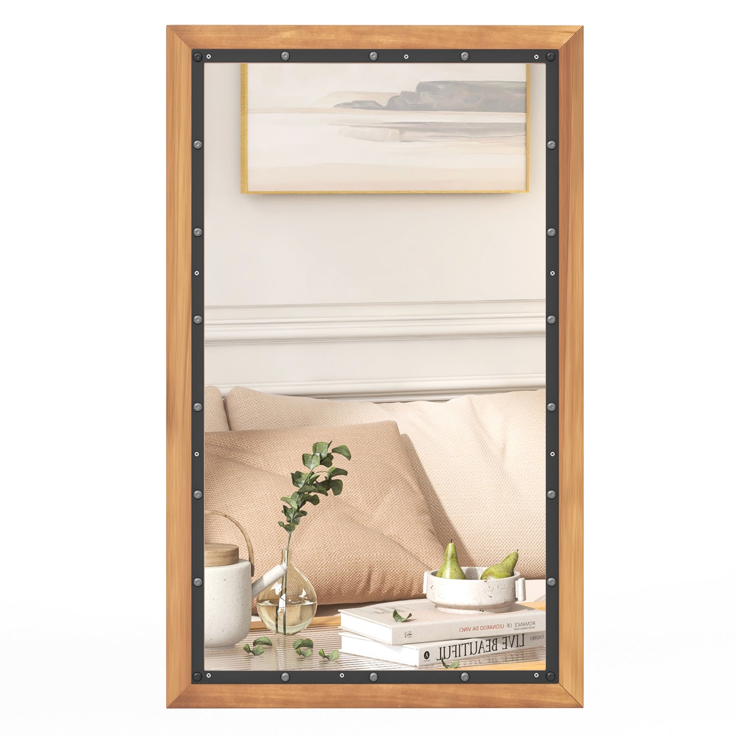 22 x 36 Inch Farmhouse Style Rectangular Wall Mirror with Sturdy Frame and Backboard