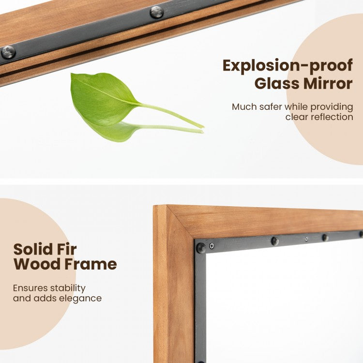 22 x 36 Inch Farmhouse Style Rectangular Wall Mirror with Sturdy Frame and Backboard