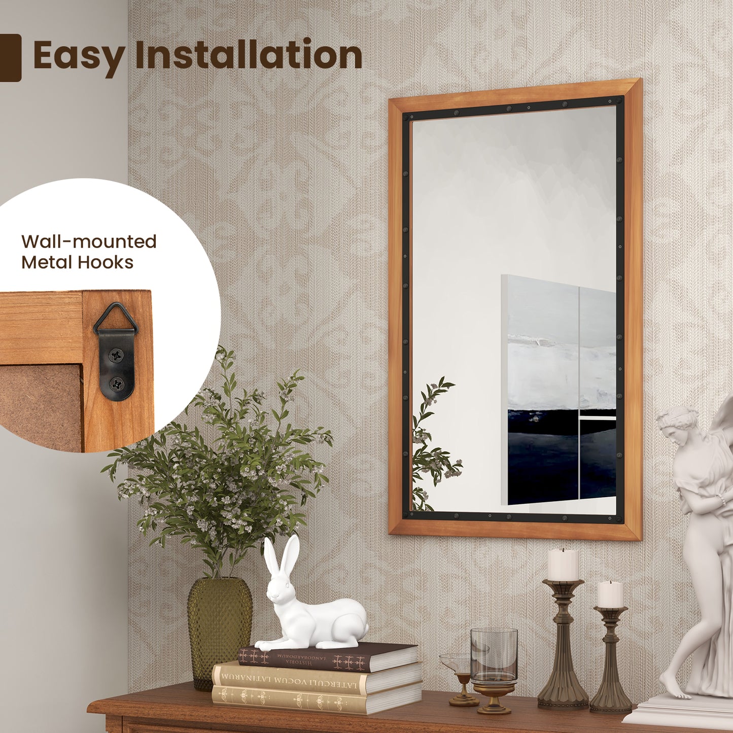 22 x 36 Inch Farmhouse Style Rectangular Wall Mirror with Sturdy Frame and Backboard
