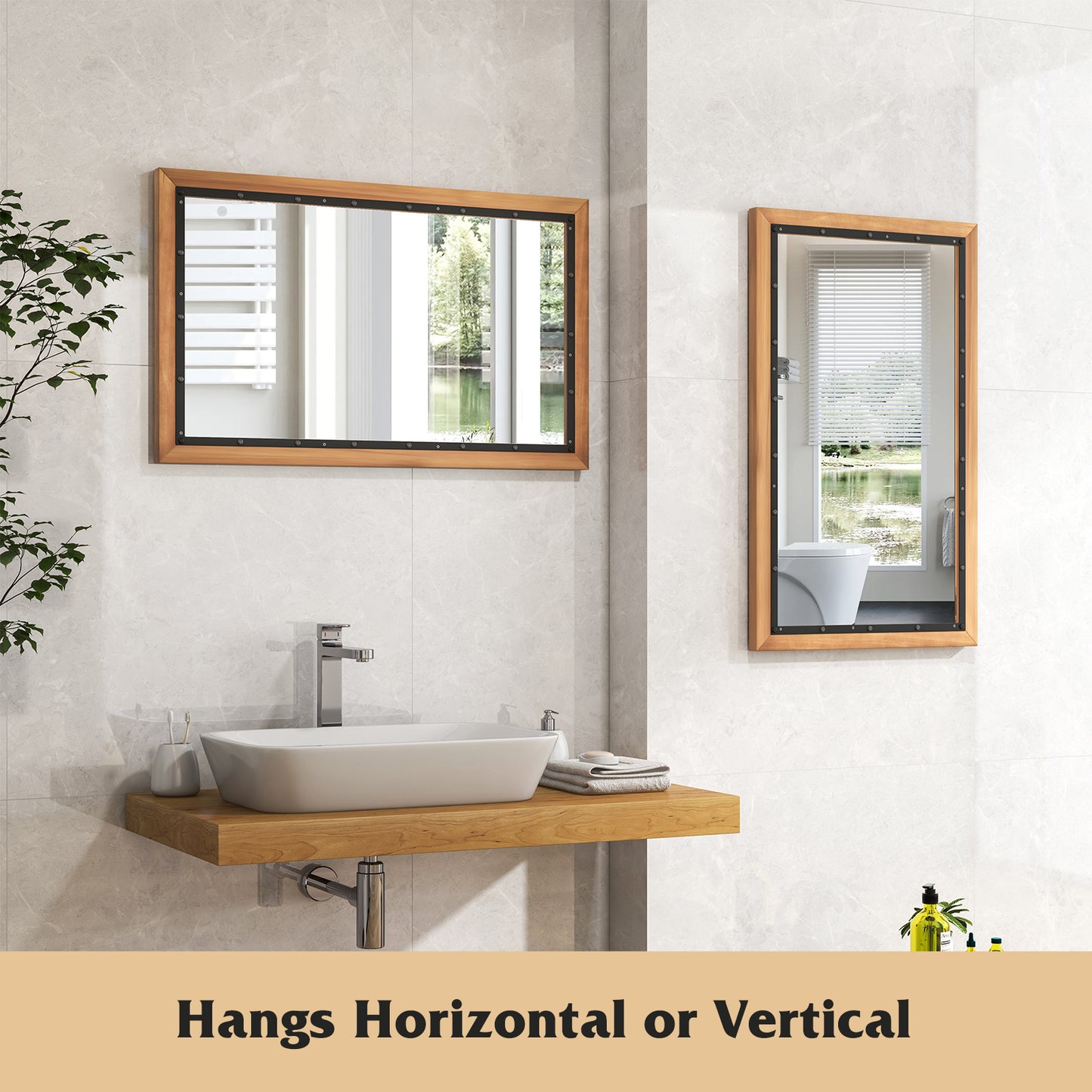22 x 36 Inch Farmhouse Style Rectangular Wall Mirror with Sturdy Frame and Backboard
