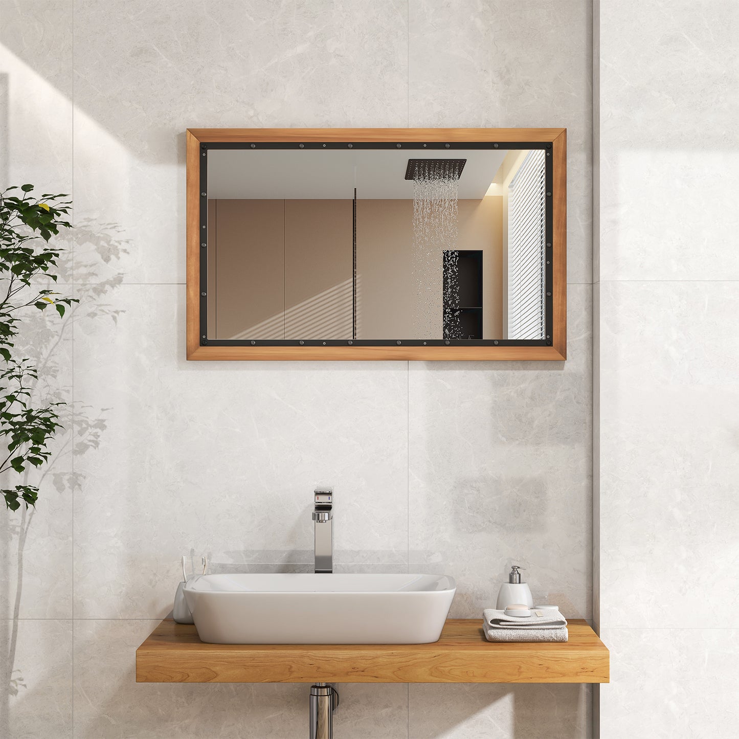 22 x 36 Inch Farmhouse Style Rectangular Wall Mirror with Sturdy Frame and Backboard