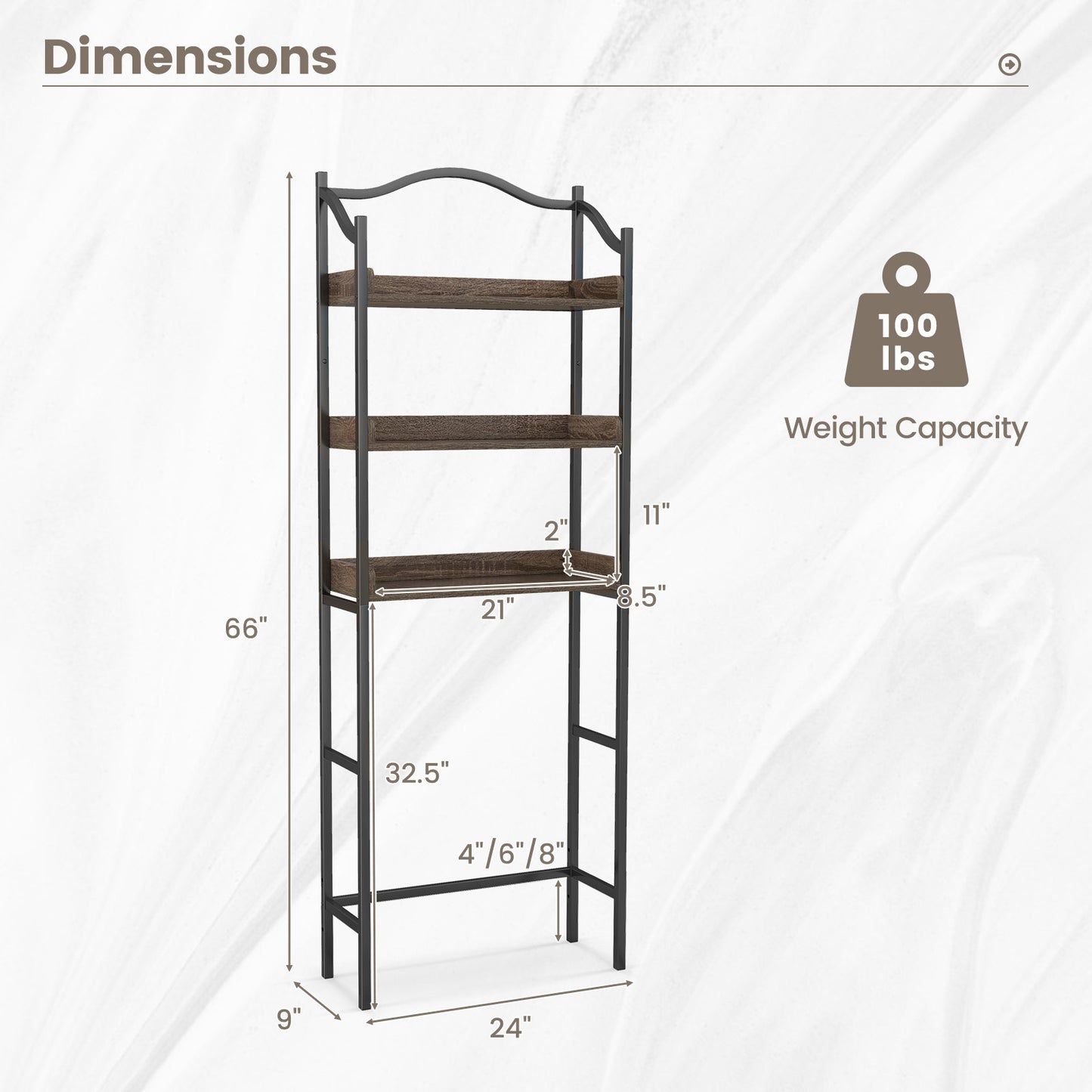 3 Tier Over-The-Toilet Storage Organizer