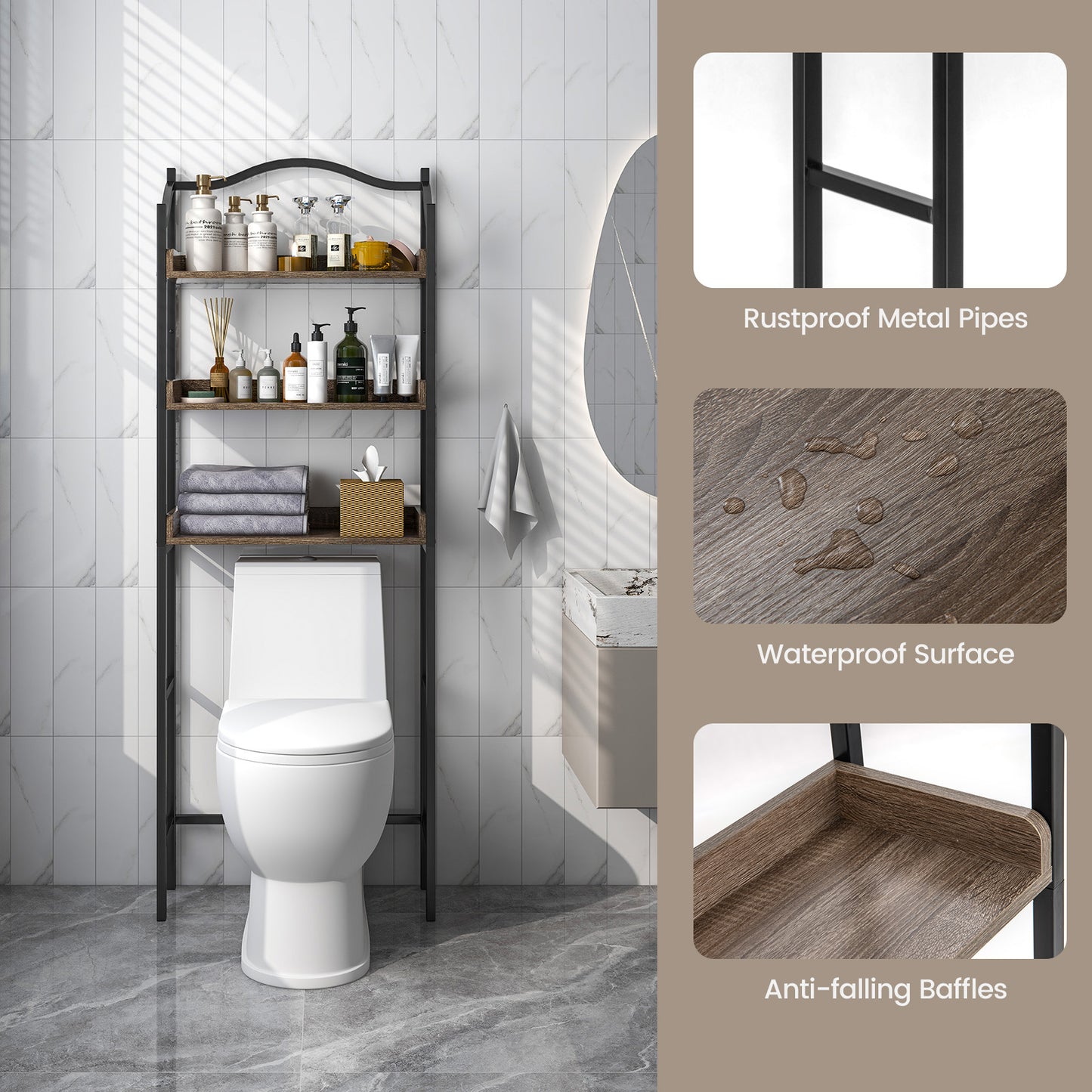 3 Tier Over-The-Toilet Storage Organizer