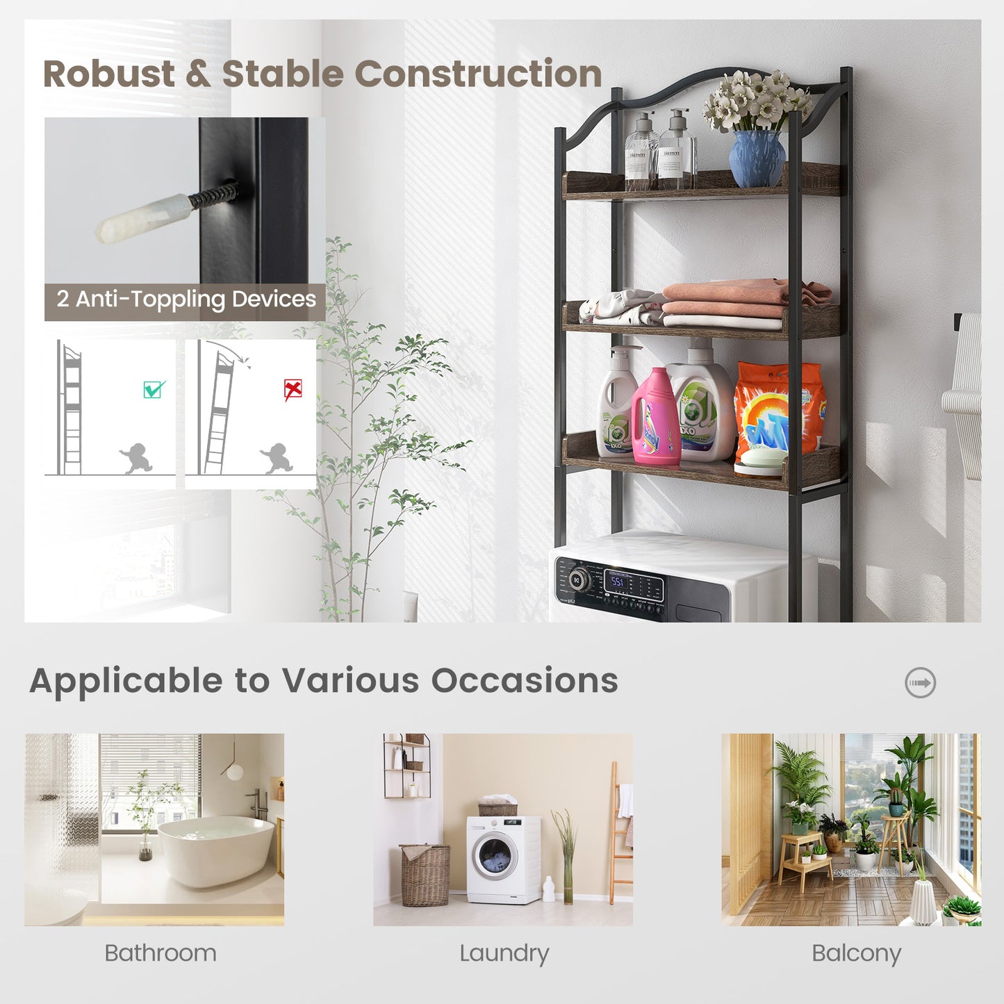 3 Tier Over-The-Toilet Storage Organizer