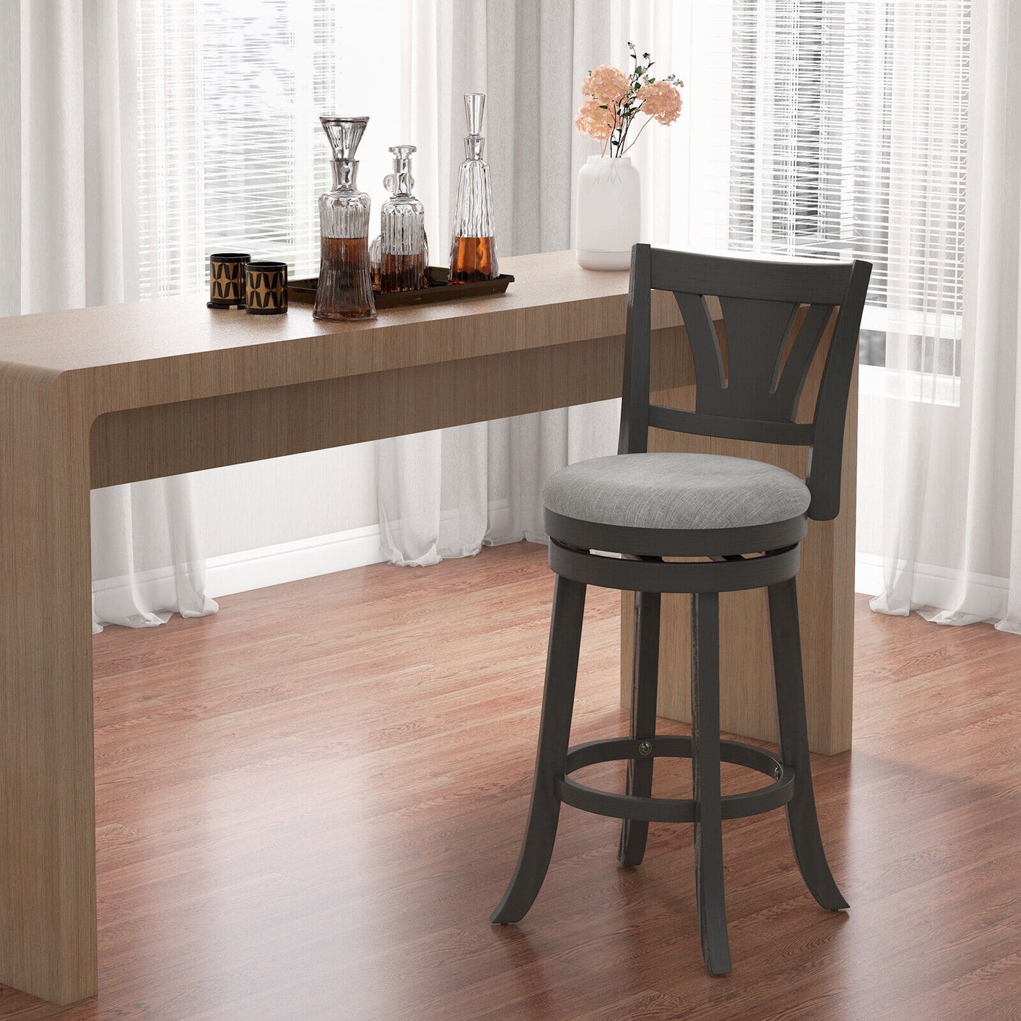 360° Swivel Bar Stool with Soft Cushioned Seat Backrest and Footrest - 30.5 inch