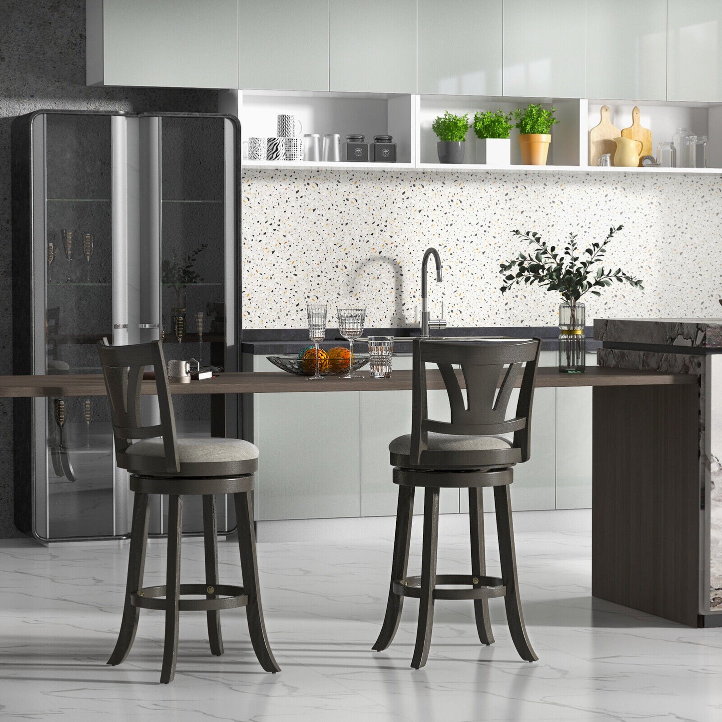 360° Swivel Bar Stool with Soft Cushioned Seat Backrest and Footrest - 30.5 inch