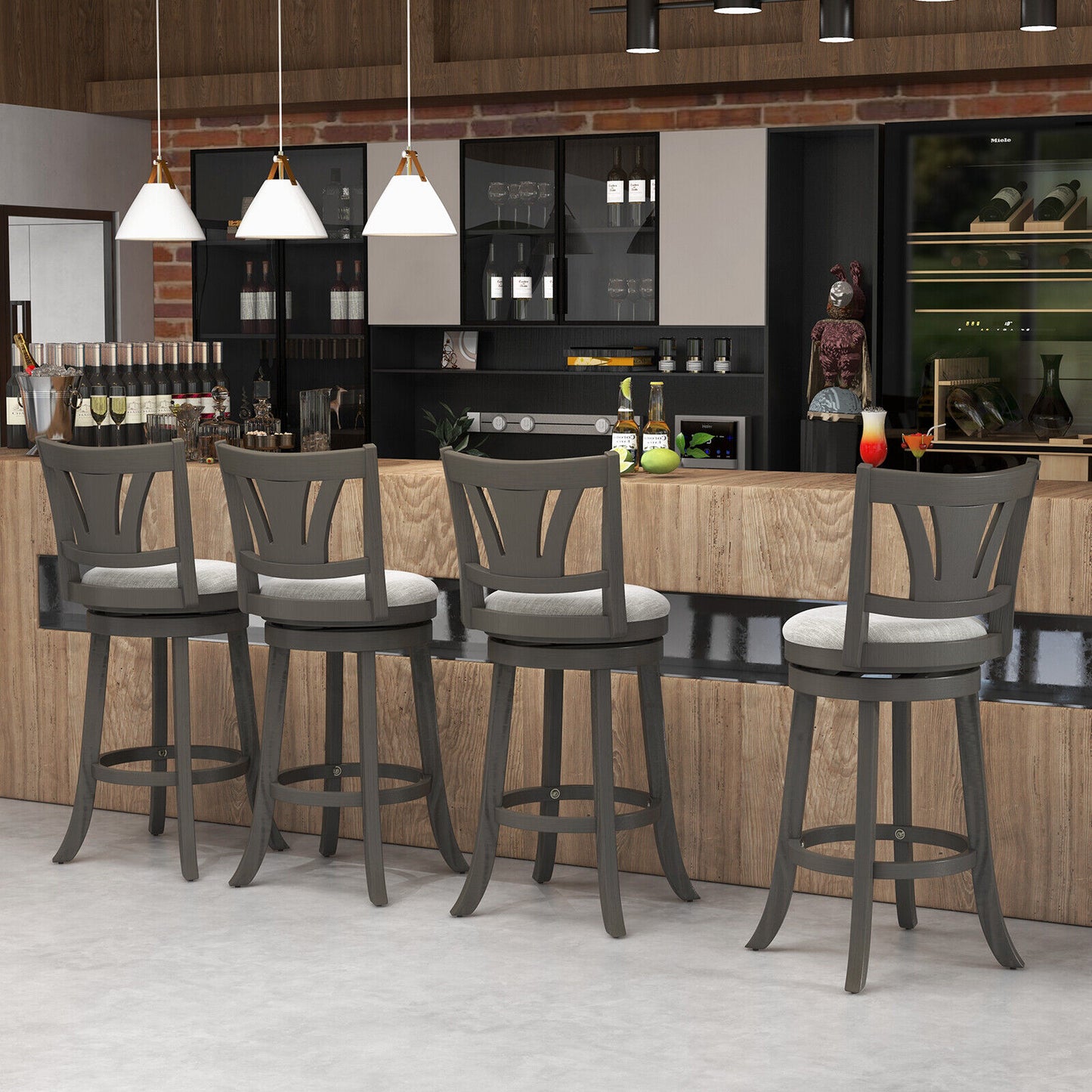 360° Swivel Bar Stool with Soft Cushioned Seat Backrest and Footrest - 30.5 inch