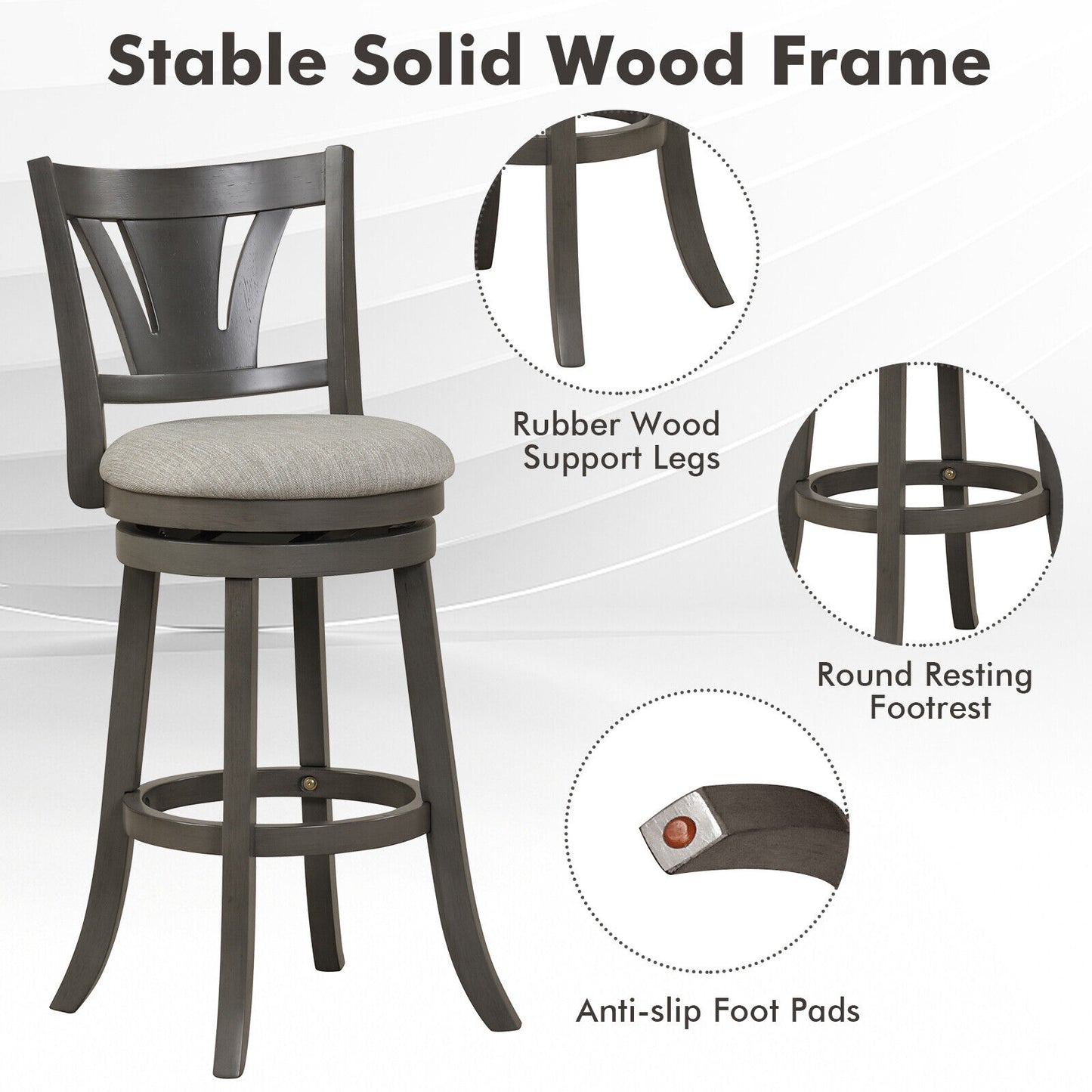 360° Swivel Bar Stool with Soft Cushioned Seat Backrest and Footrest - 30.5 inch