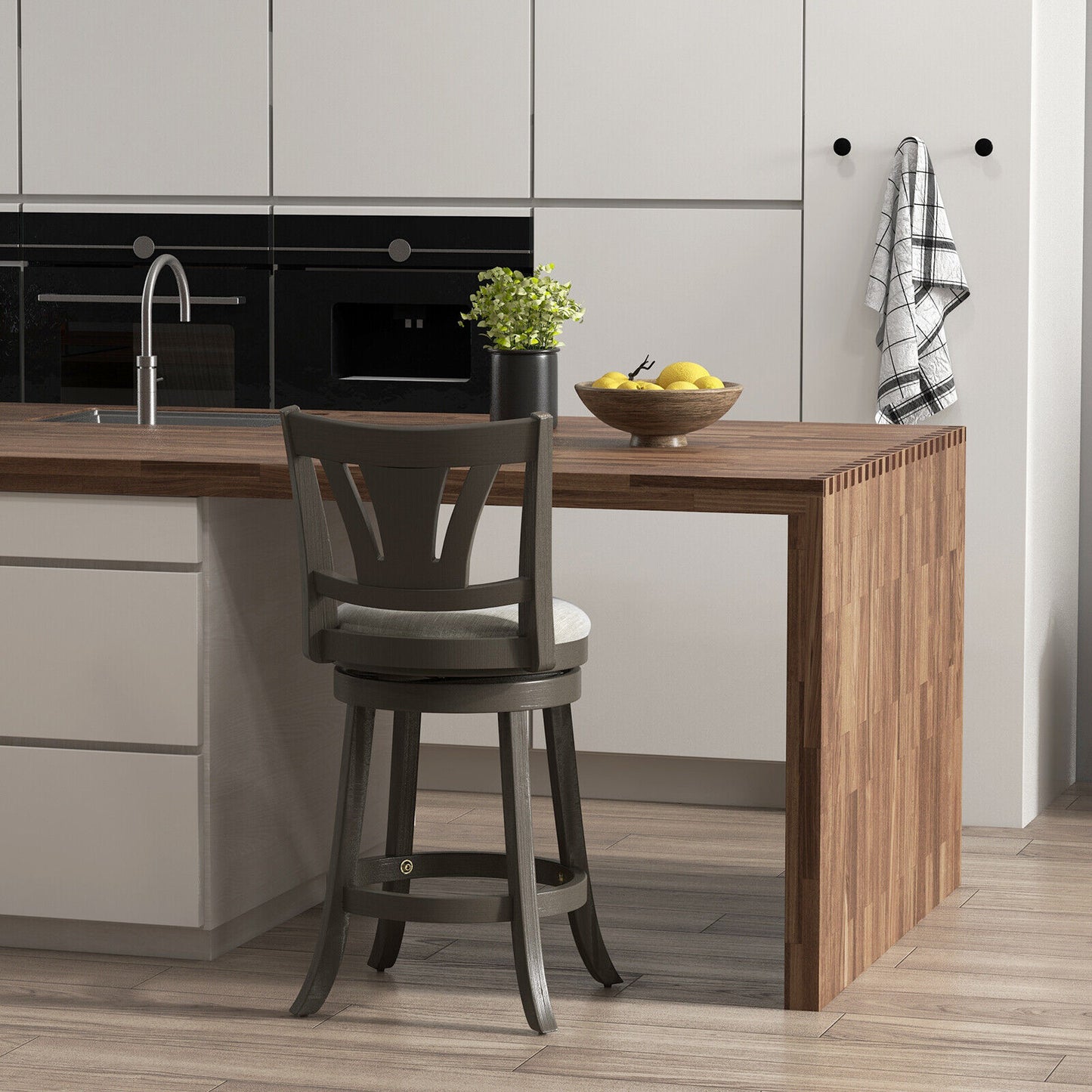 360° Swivel Bar Stool with Soft Cushioned Seat Backrest and Footrest - 26.5 Inch